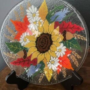 Peggy Karr Autumn Sunflower glass plate (signed)